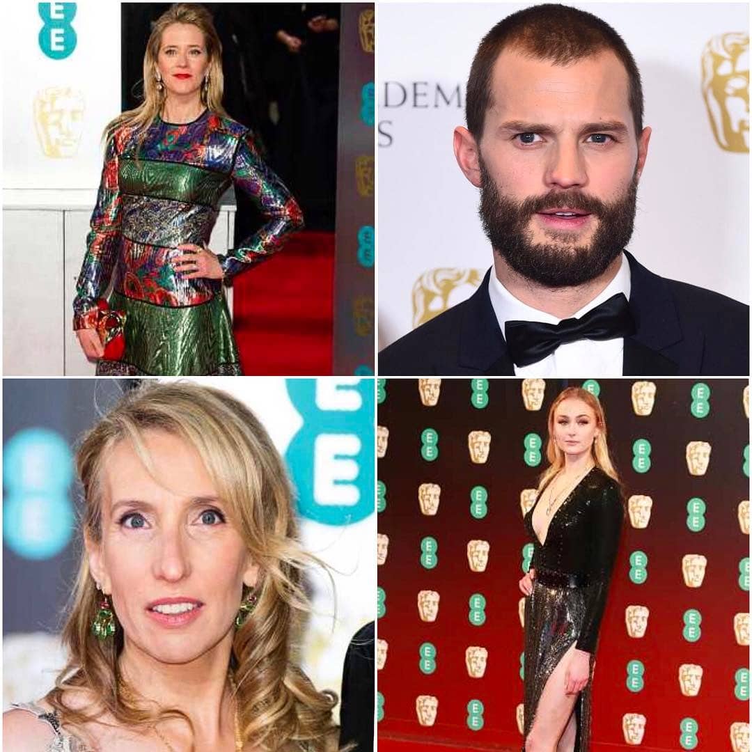 Edith Bowman, Jamie Dornan, Sam Taylor-Johnson and Sophie Turner at last night's @BAFTA Film Awards