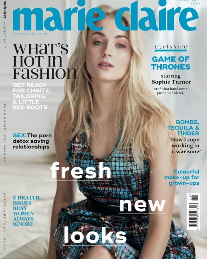Cover star Sophie Turner @sophiet for @marieclaireuk August issue, out today! Shot by @david_roemer, Make up @florriewhitemakeup, hair by @earlsimms2