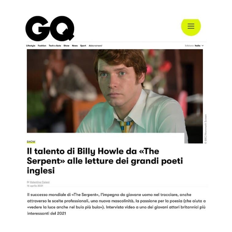 @billyhowle talks to @gqitalia about his role as Herman Knippenberg in @theserpentonnetflixtv @netflixit 
.
.
.
.
.
.