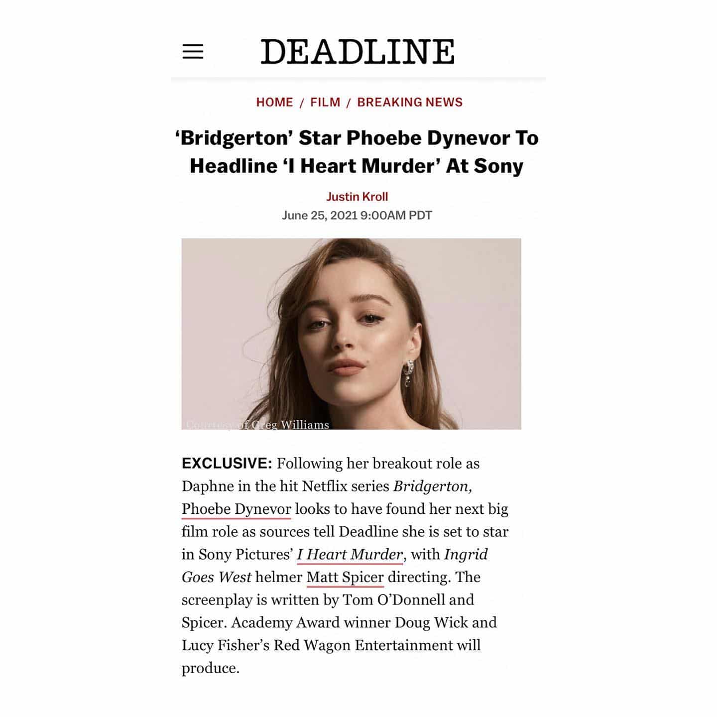 @phoebedynevor to star in I HEART MURDER for @sonypictures 
.
.
.
.
.
.
.