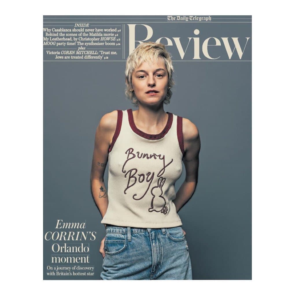 ️ @emmalouisecorrin on the cover of the @telegraph ‘s Review supplement discussing their film (currently in cinemas 🍿) and play @orlandowestend  opening at The Garrick theatre tonight ️
.
.
.
.
📸 Craig Gibson @netflix 
 @harry_lambert 
️ @danielmartin81 
 @ginakanemakeup