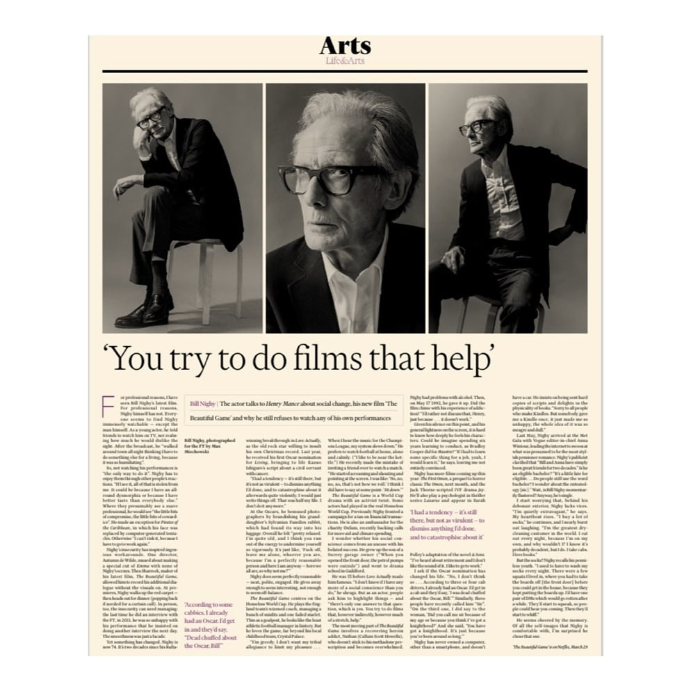 Bill Nighy in the FT speaking about streaming on @netflixuk from the 29th of March 
•
•
•
 📸 @maxmiechowski 
️ @chadmaxwellhair 
🖋️ Henry Mance
•
•
•