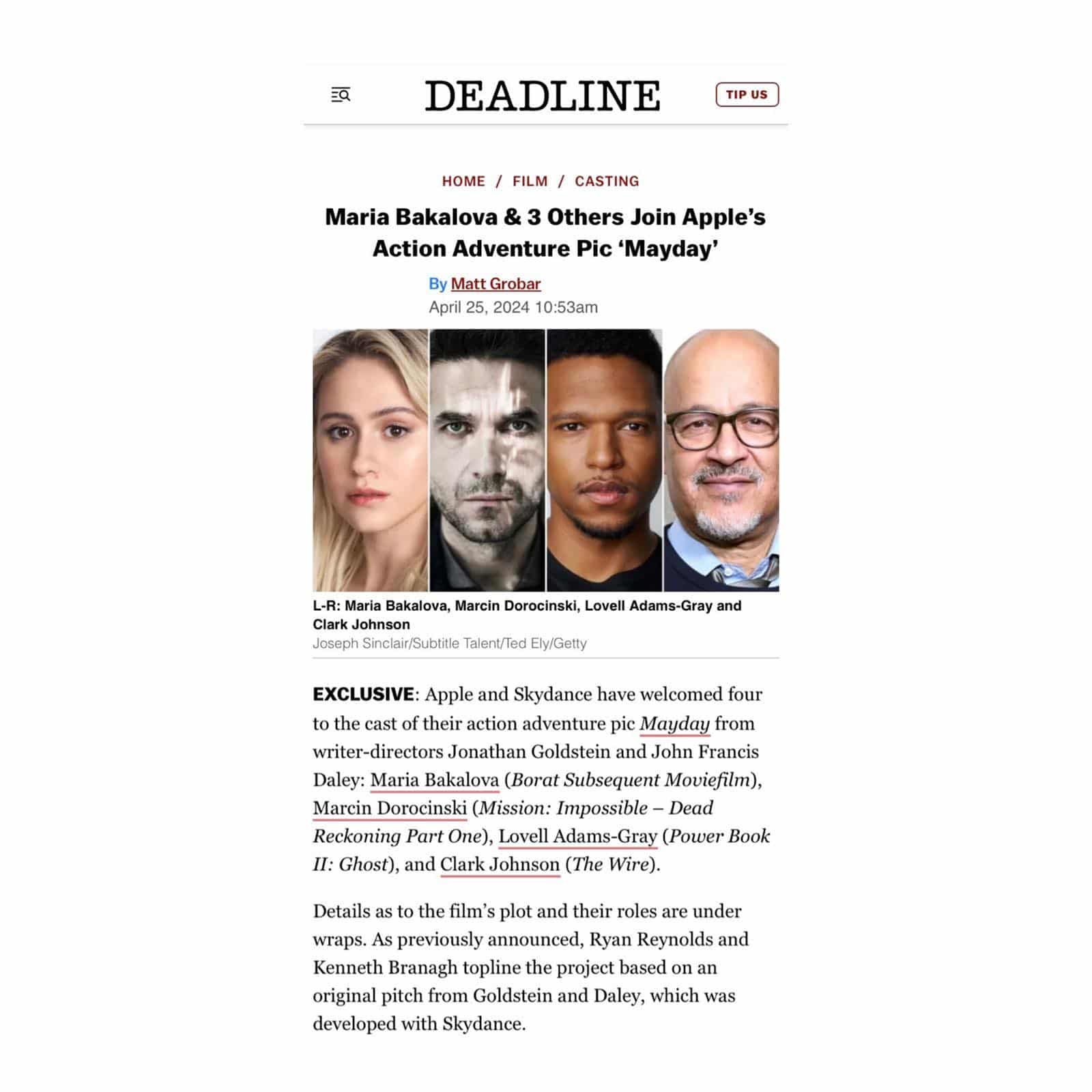 @mariabakalovaofficial will star in for @appletv, alongside the previously announced and 

.
.
.